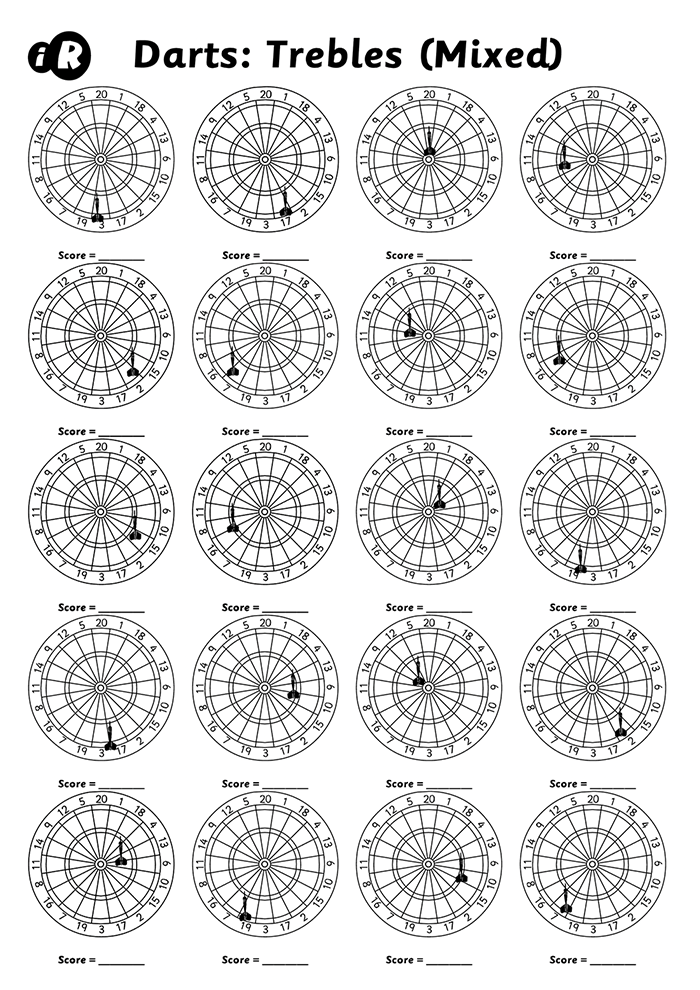 Maths Darts - Trebles (Mixed) Worksheets