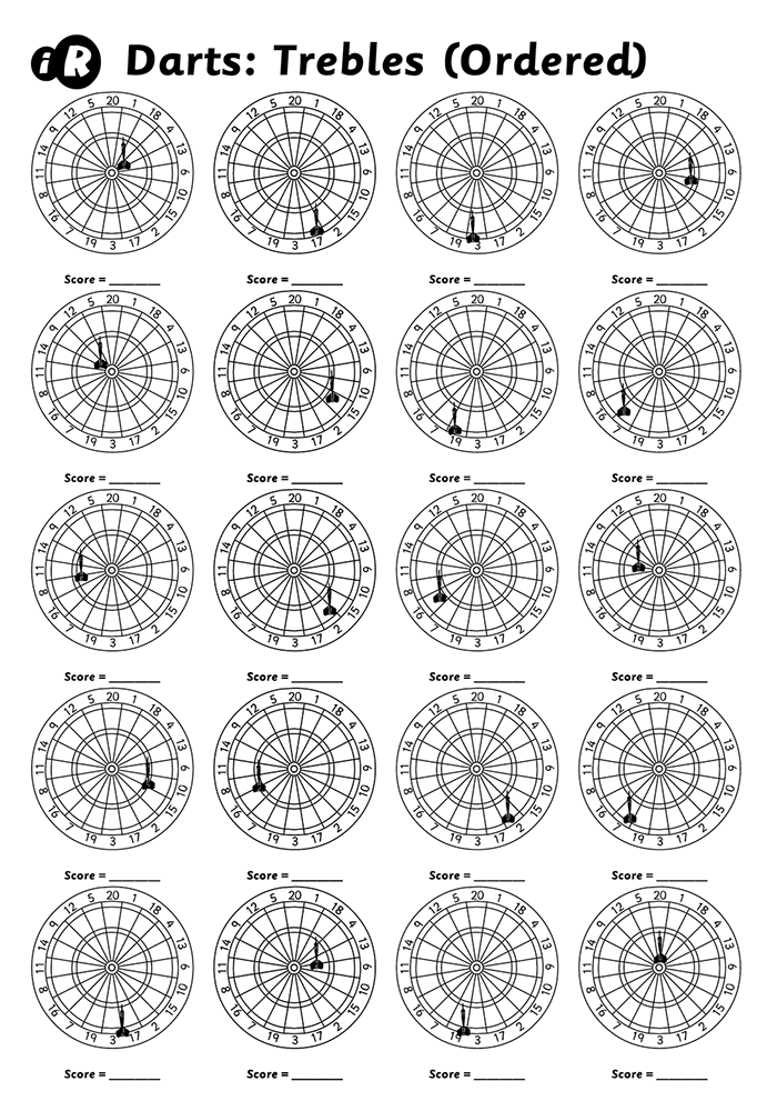 Maths Darts - Trebles (Ordered) Worksheets