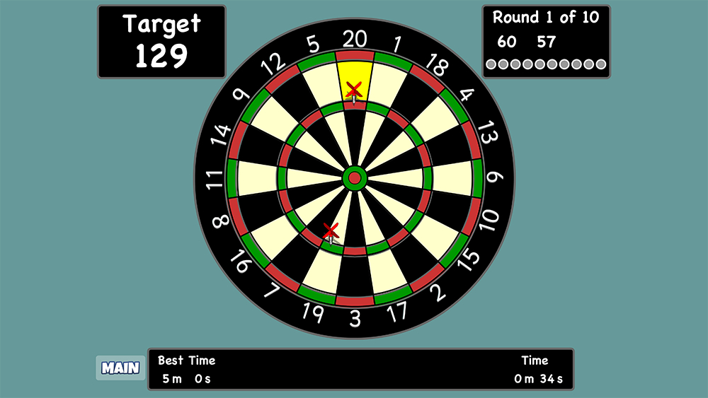 One Player Three Dart Checkout with four levels of difficulty