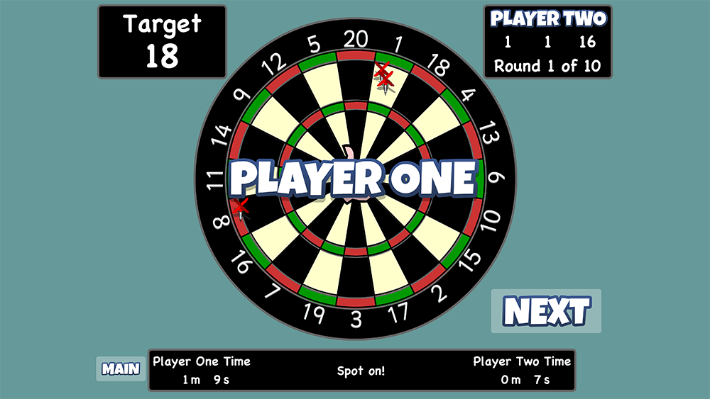 Two Player Three Dart Checkout with four levels of difficulty